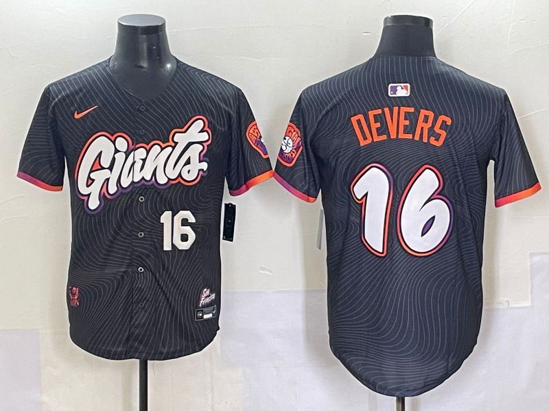 Men 2025 San Francisco Giants #16 Devers Black Joint Name Nike MLB Jersey style 1